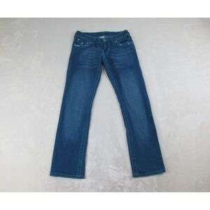 True Religion Pants Womens 26 Blue Denim Jeans Straight Rhinestone Studs Ladies*